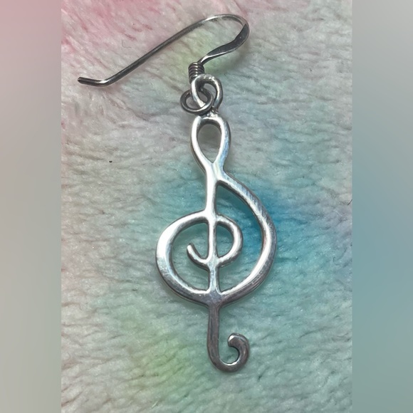 Sterling Silver (925) Treble Cleft Dangle Earrings - Picture 3 of 3